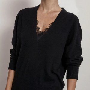 Brochu Walker Lace Vee Cashmere Blend Looker in Black Onyx Size M